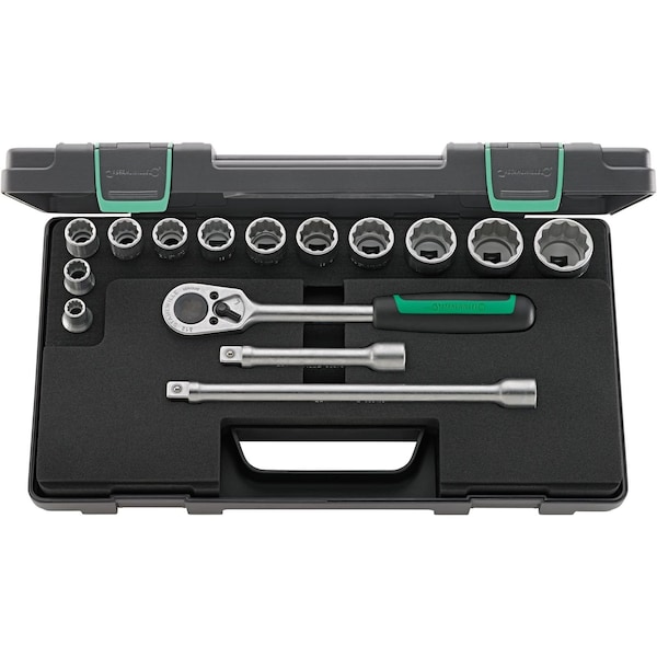 12, 5 mm (1/2") Socket set 15-pcs., 50/12/3 KN